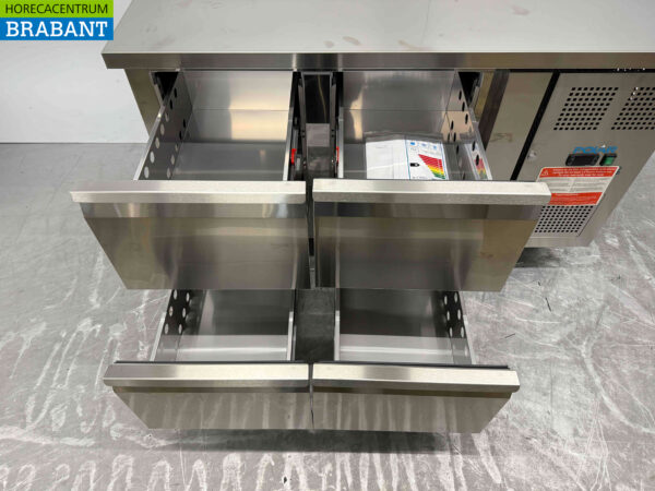 Polar gekühlte Werkbank aus Edelstahl 4 Schubladen 136 cm 230V Horeca – Bild 4