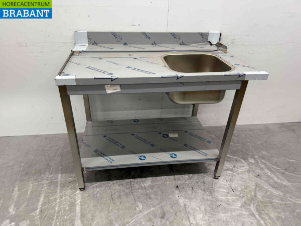 Futtertisch aus Edelstahl für Durchlaufspülmaschine 120 cm Horeca