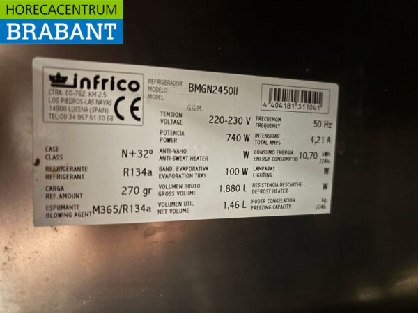 Edelstahl Infrico Gekühlte Werkbank 3 Türen und 2 Schubladen 245 cm 230V Horeca – Bild 5