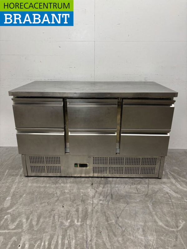 Gekühlte Werkbank aus Edelstahl 6 Schubladen 137 cm 230V Horeca