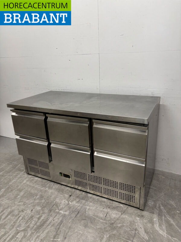 Gekühlte Werkbank aus Edelstahl 6 Schubladen 137 cm 230V Horeca – Bild 2