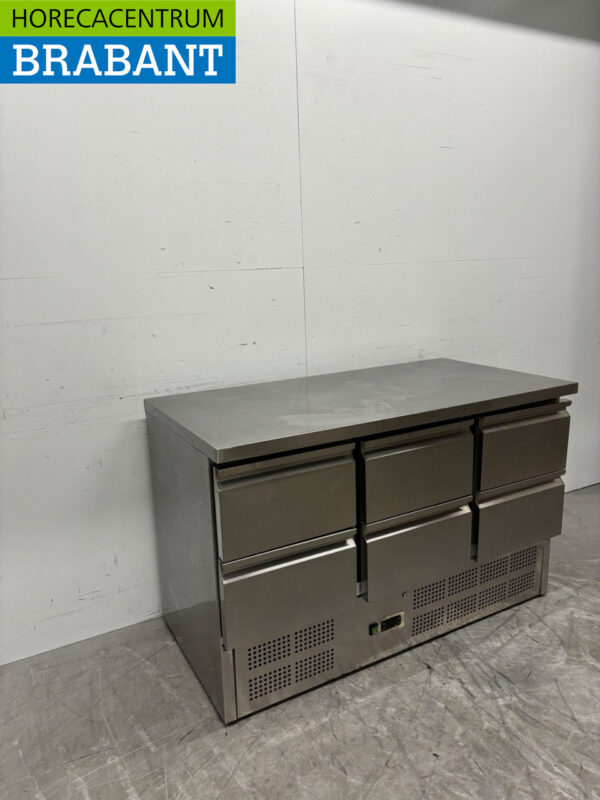 Gekühlte Werkbank aus Edelstahl 6 Schubladen 137 cm 230V Horeca – Bild 3