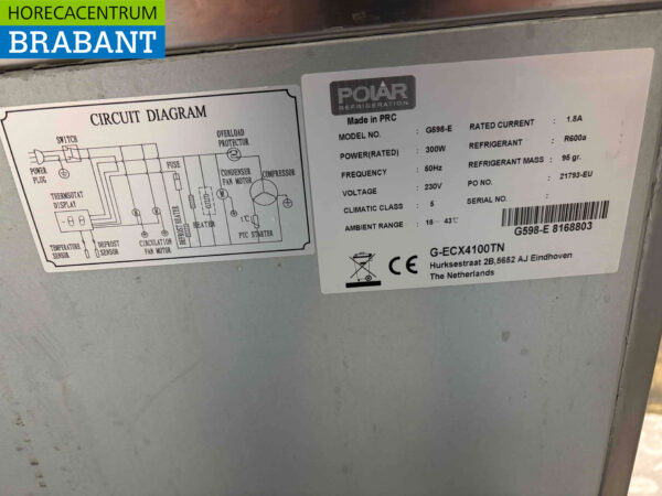 Edelstahl Polar G598 Gekühlte Werkbank 4 Türen 223 cm 230V Horeca – Bild 7