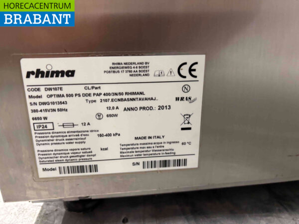 Edelstahl Rhima Optima 500 Geschirrspüler mit Schmutzwasserpumpe 400V Horeca – Bild 6