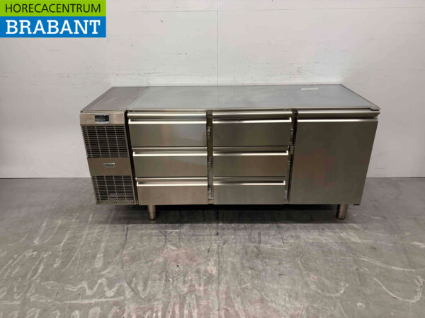 Edelstahl Zanussi gekühlte Werkbank 1 Tür und 6 Schubladen 172 cm 230V Horeca