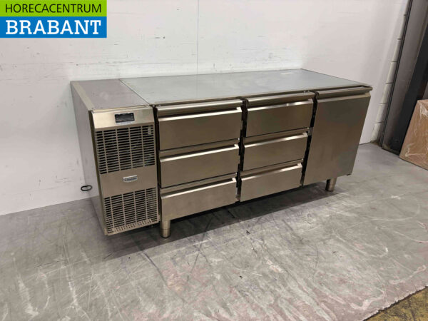 Edelstahl Zanussi gekühlte Werkbank 1 Tür und 6 Schubladen 172 cm 230V Horeca – Bild 2