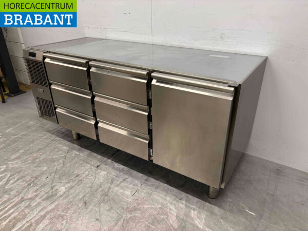 Edelstahl Zanussi gekühlte Werkbank 1 Tür und 6 Schubladen 172 cm 230V Horeca – Bild 3