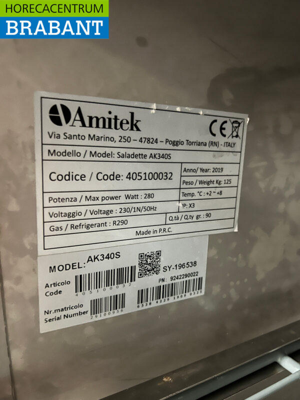 Edelstahl Amitek Saladette Gekühlte Werkbank 8 x 1/6 GN 230V Horeca – Bild 6