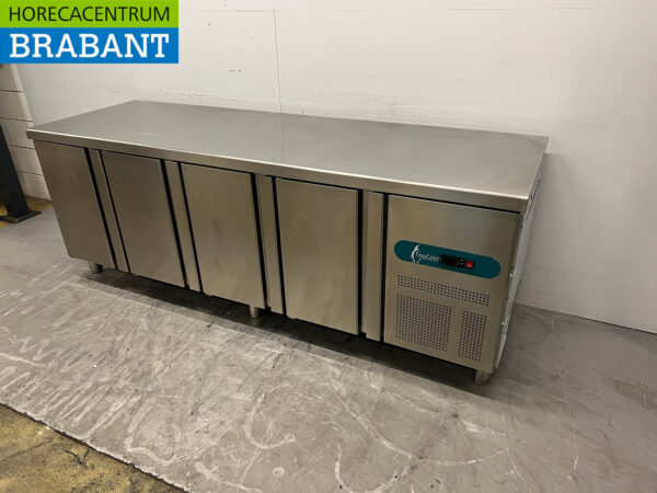 Edelstahl Topcold gekühlte Werkbank 4 Türen 225 cm 230V Horeca – Bild 2