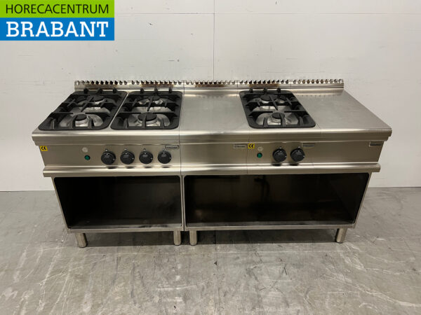 Edelstahl 4 Brenner + 2 Brenner mit Arbeitsplatten 175 cm GAS + 230V Horeca