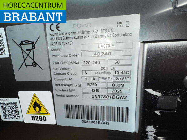 Edelstahl Polar UA070 Energieeffiziente Kühltheke 2 Türen 130 cm 230V Horeca – Bild 6