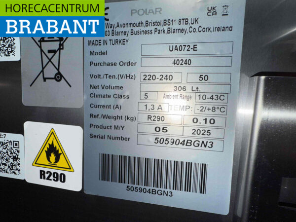 Edelstahl Polar UA072 Gekühlte Werkbank 3 Türen 178,5 cm 230V Horeca – Bild 6