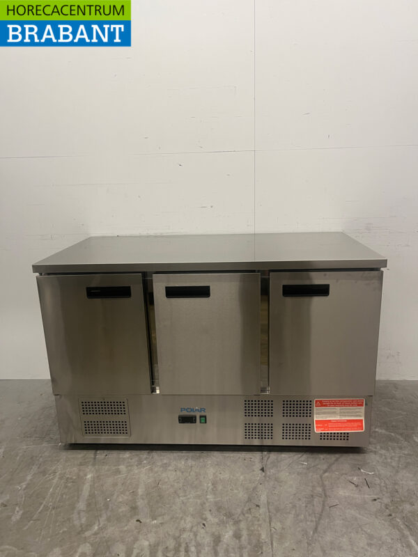 Polar G622 Edelstahl gekühlte Werkbank 3 Türen 137 cm 230V Horeca