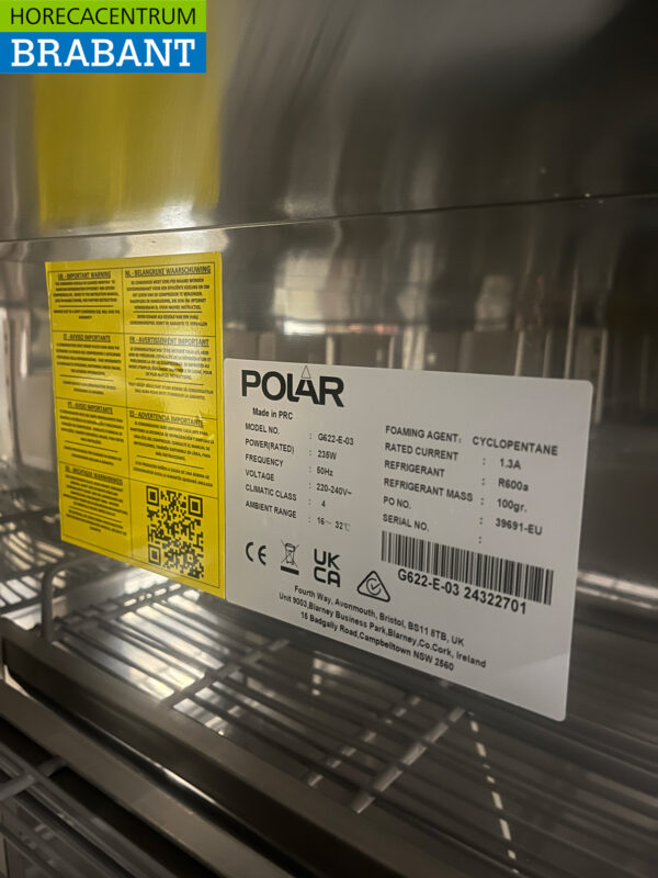 Polar G622 Edelstahl gekühlte Werkbank 3 Türen 137 cm 230V Horeca – Bild 5