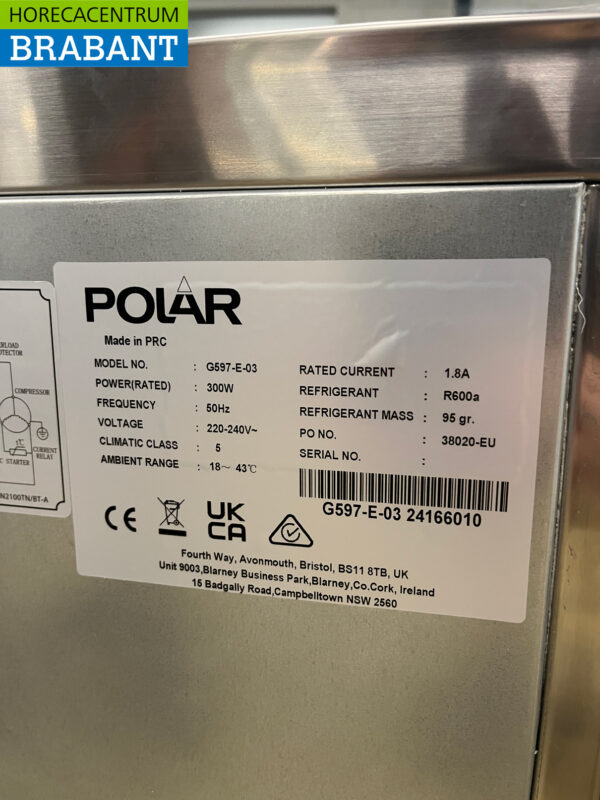 Polar G597 Edelstahl-Kühlwerkbank 3 Türen 179,5 cm 230V Horeca – Bild 5