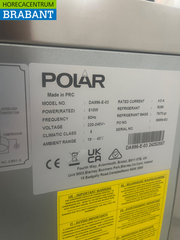 Polar DA996 Edelstahl-Kühl-/Gefrierschrank mit 2 Schubladen Pro Schublade 2 x 1/1 Gastronorm 230V Horeca – Bild 6