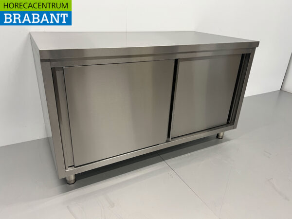 HCB Edelstahl-Arbeitsschrank 2 Schiebetüren Premium-line 140 cm Catering – Bild 3