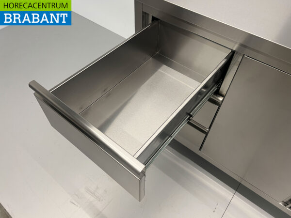 HCB Edelstahl Arbeitsschrank Schrank Arbeitstisch 2 Flügeltüren und 3 Schubladen 140 cm Catering – Bild 6