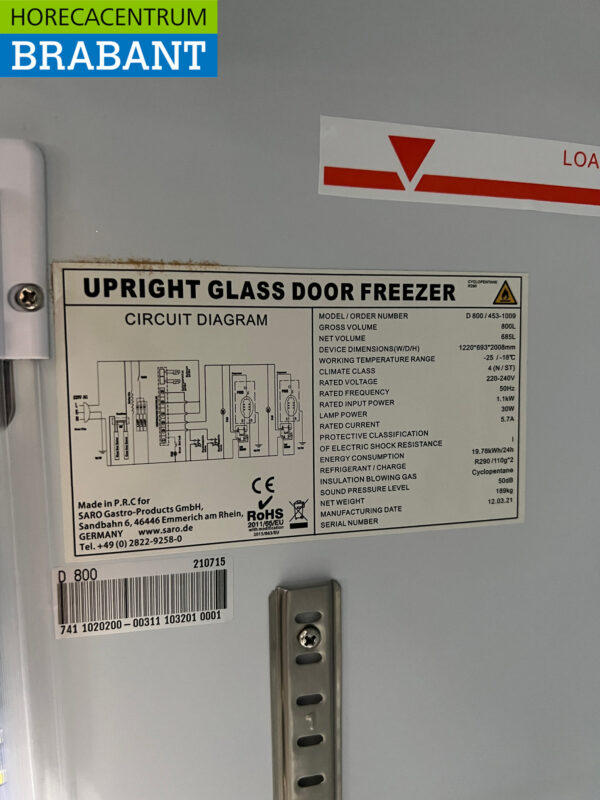 Saro Doppeltüriger Glastür-Gefrierschrank 800 Liter mobil 230V Horeca – Bild 6