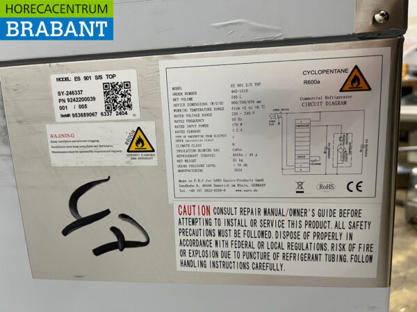 Saro Kühltheke aus Edelstahl 2 Türen 90 cm 230V Horeca – Bild 5