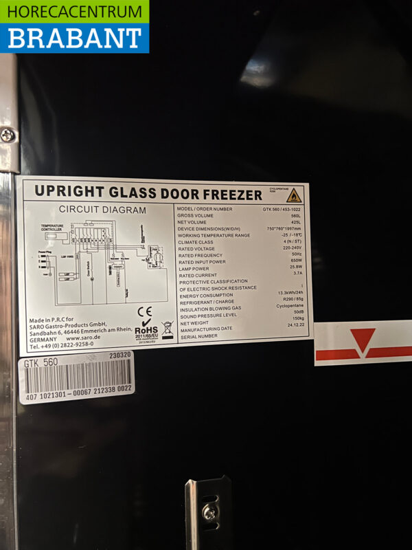 Saro Glastür-Gefrierschrank 560 Liter 230V Horeca – Bild 5