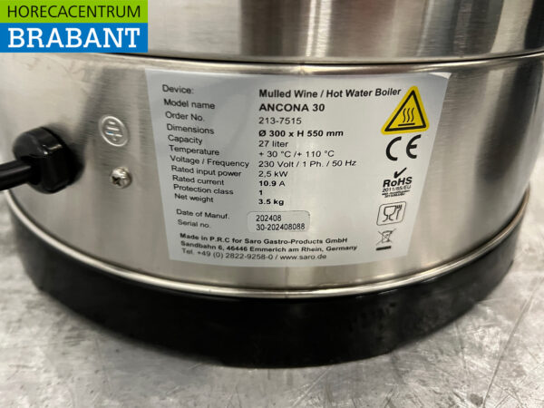 Saro Edelstahl-Wasserkocher 27 Liter 230V Horeca – Bild 5