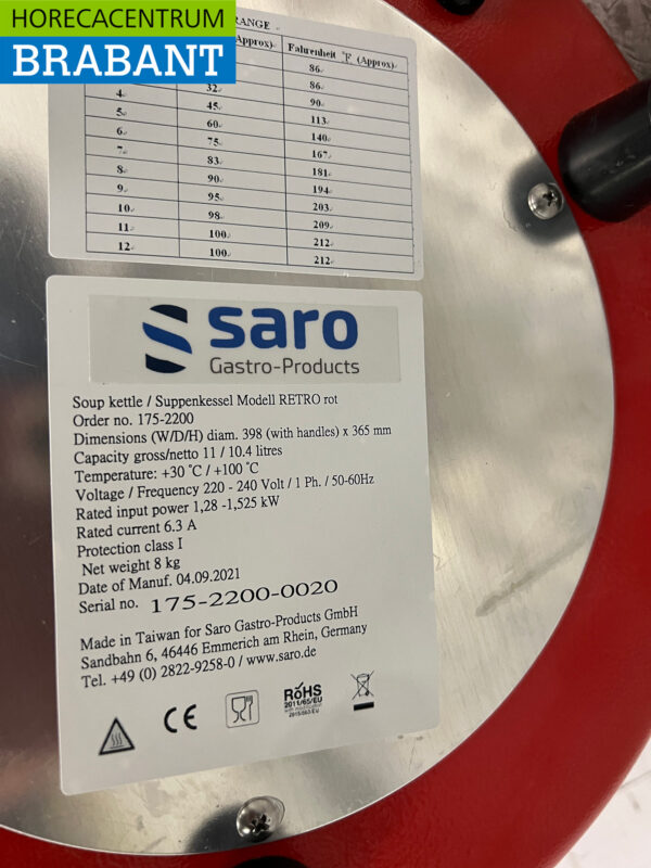 Saro Retro-Suppenkessel Rot 11 Liter 230V Catering – Bild 6