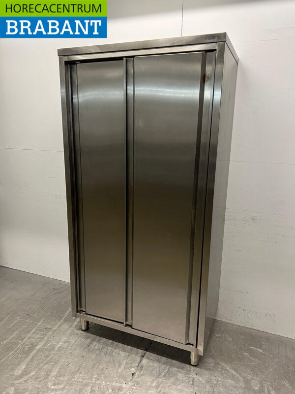 Edelstahl Saro Lebensmittelschrank Arbeitsschrank 2 Schiebetüren 100 cm Catering – Bild 2