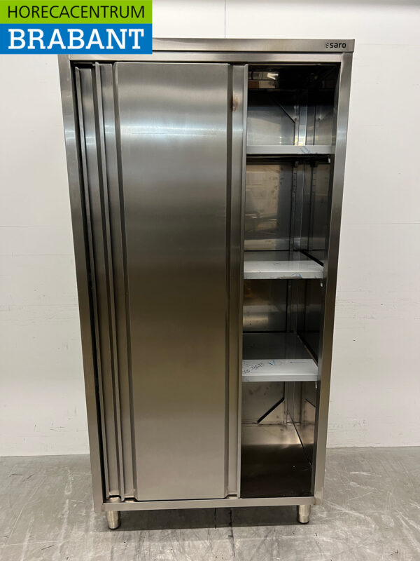 Edelstahl Saro Lebensmittelschrank Arbeitsschrank 2 Schiebetüren 100 cm Catering – Bild 4