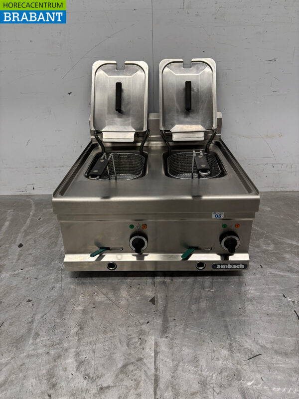 Ambach Doppelfritteuse aus Edelstahl Frittieren 2 x 11 Liter 400V Horeca – Bild 4