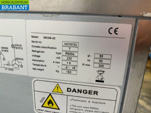 Maxxfrost gekühlte Werkbank aus Edelstahl 4 Türen 223 cm 230V Horeca – Bild 6