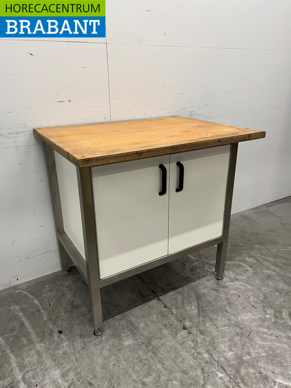 Edelstahl-Arbeitsschrank Arbeitstisch 90,5 cm 2 Flügeltüren Catering – Bild 3