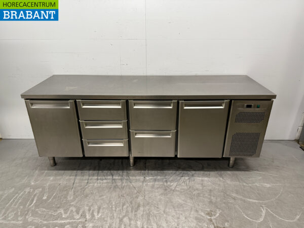 Edelstahl Afinox Gekühlte Werkbank 5 Schubladen und 2 Türen 230 cm 230V Horeca