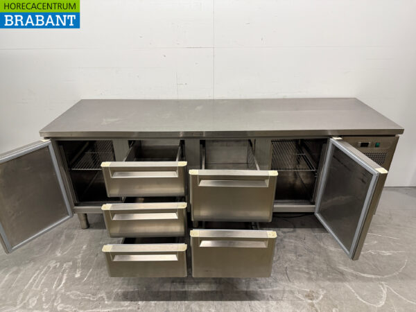 Edelstahl Afinox Gekühlte Werkbank 5 Schubladen und 2 Türen 230 cm 230V Horeca – Bild 4