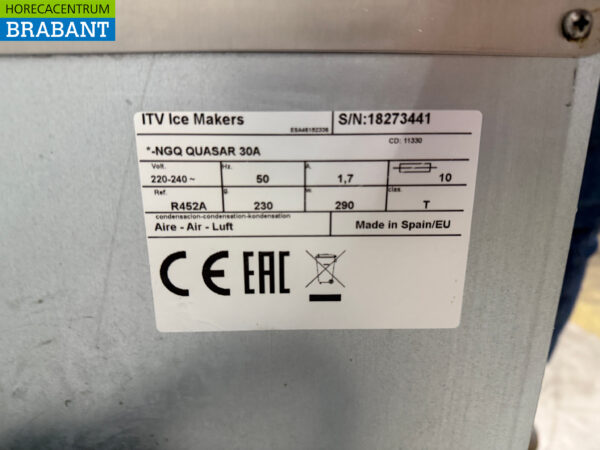 ITV Quasar Eiswürfelmaschine aus Edelstahl 34 kg pro Tag 12 kg Bunker 230V Horeca – Bild 5