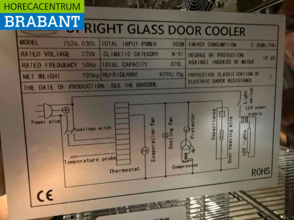 Combisteel Bar Cooler Hoch 458 Liter Glas Flügeltüren 230V Horeca – Bild 6