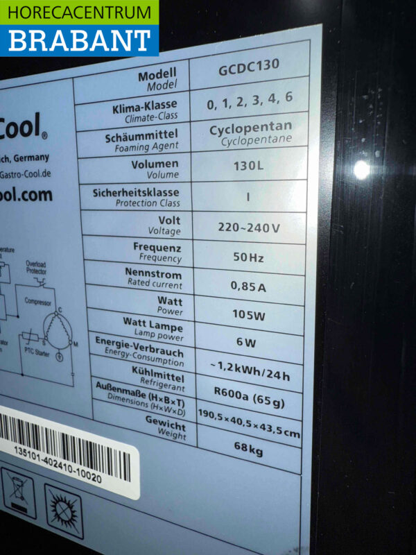 Gastro-Cool Glastürkühlschrank Getränkekühlschrank 155 Liter 230V Horeca – Bild 5