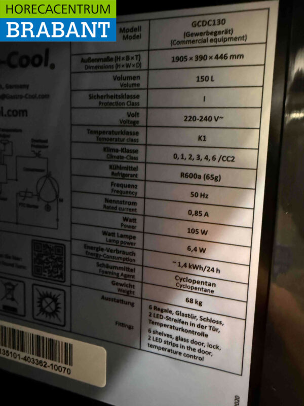 Gastro-Cool Glastürkühlschrank Getränkekühlschrank 155 Liter 230V Horeca – Bild 5