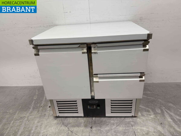 Edelstahl Combisteel Gekühlte Werkbank 1 Tür und 2 Schubladen 90 cm 230V Horeca