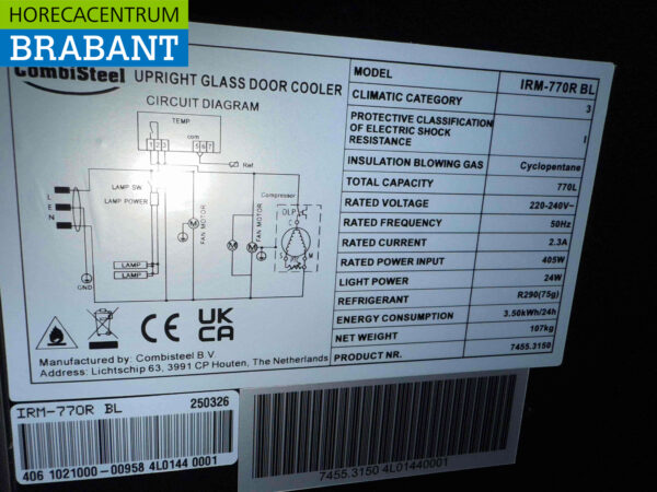 Combisteel Doppeltüriger Glastürkühlschrank 770 Liter 230V Horeca – Bild 5