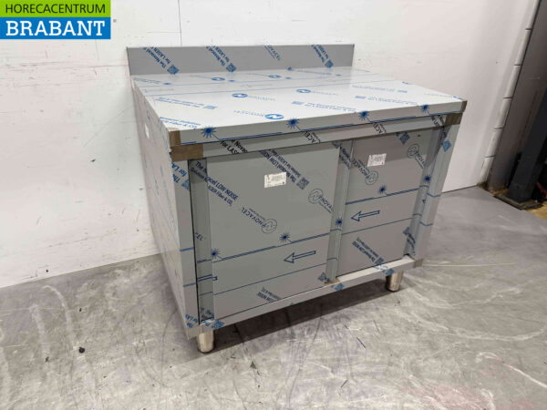 Edelstahl Arbeitsschrank Arbeitstisch 2 Schiebetüren 100 cm Horeca – Bild 2