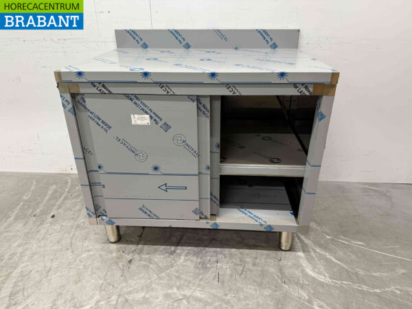 Edelstahl Arbeitsschrank Arbeitstisch 2 Schiebetüren 100 cm Horeca – Bild 4