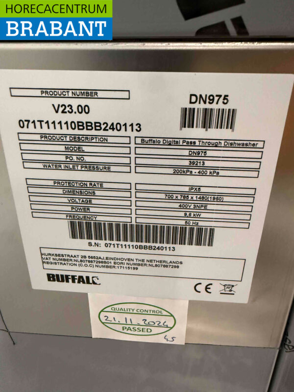 Buffalo DN975 Geschirrspüler aus Edelstahl mit Ablaufpumpe 400V Horeca – Bild 5