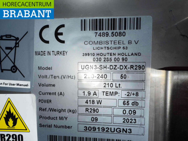 Edelstahl Combisteel Kühlschrank Niedriges Modell 3 Türen 160 cm 230V Horeca – Bild 5