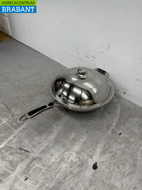 Edelstahl Universal-Induktions-Wokpfanne Wok mit Deckel 36 cm Horeca – Bild 2