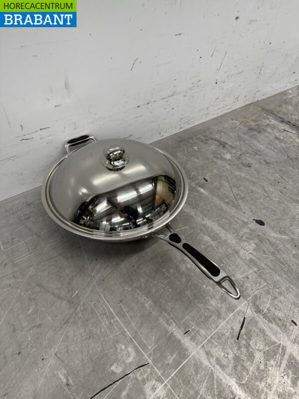 Edelstahl Universal-Induktions-Wokpfanne Wok mit Deckel 36 cm Horeca – Bild 3