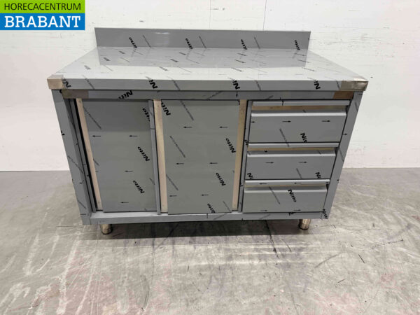 HCB Edelstahl Arbeitsschrank Schrank Arbeitstisch 2 Flügeltüren und 3 Schubladen 120 cm Premium-line Horeca (kopie)