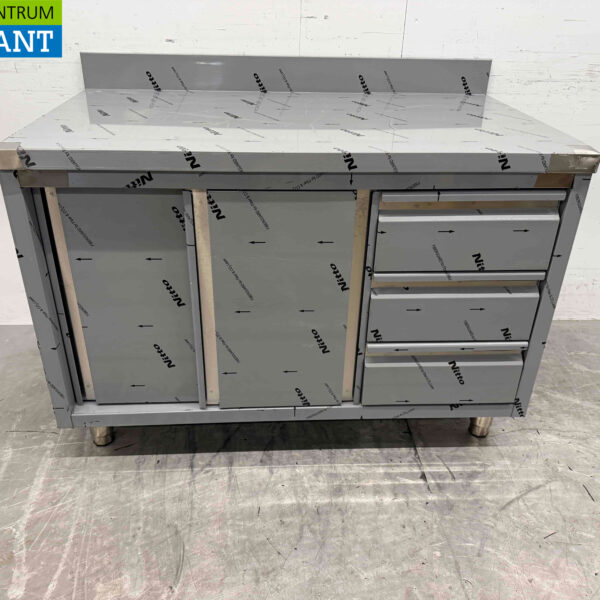 Edelstahl Arbeitsschrank Arbeitstisch 2 Flügeltüren und 3 Schubladen 120 cm Catering