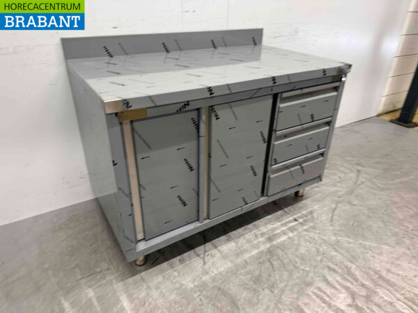 HCB Edelstahl Arbeitsschrank Schrank Arbeitstisch 2 Flügeltüren und 3 Schubladen 120 cm Premium-line Horeca (kopie) – Bild 2