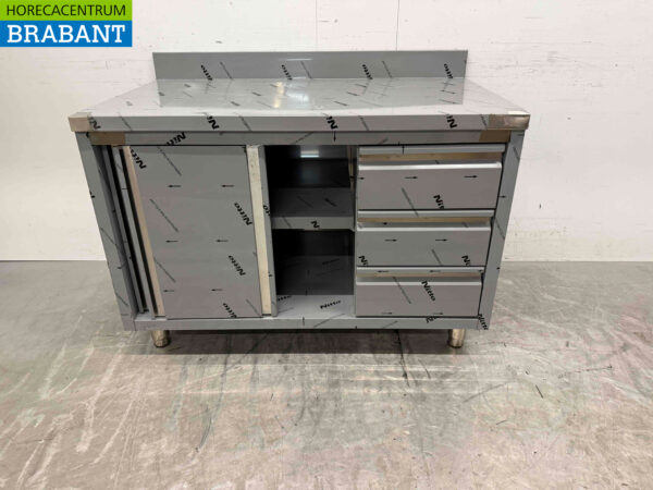 HCB Edelstahl Arbeitsschrank Schrank Arbeitstisch 2 Flügeltüren und 3 Schubladen 120 cm Premium-line Horeca (kopie) – Bild 5